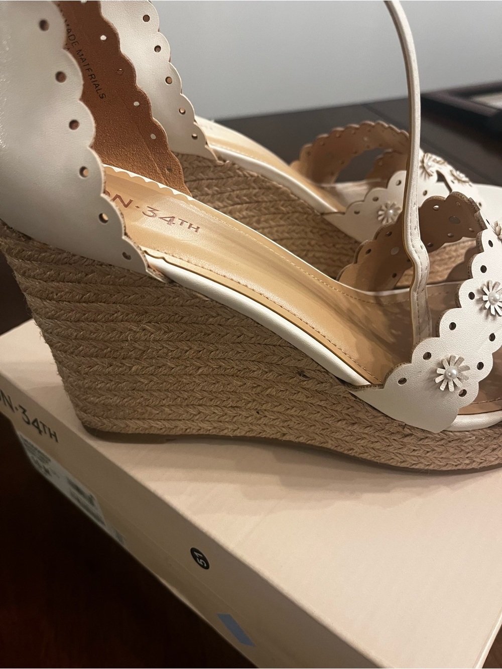 ON 34TH NWB $79 Theodoreep White Linen Espadrille Wedge Sandals - Picture 5 of 7